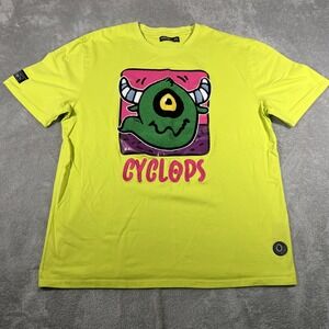 Offbeat Cyclops Shirt Mens 3XL Neon Yellow Graphic Tee Horned Monster Cartoon